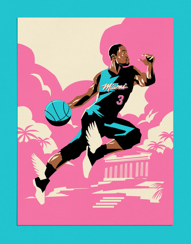 Supporting Illustration for The Baseline Review story about Dwyane Wade. Story by Katie Heindl (Basketball Feelings). Supporting Illustration by Brian Butler (Show Drawn and Upperhand Art).