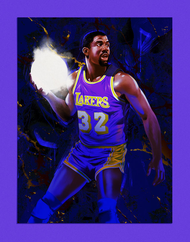 Supporting illustration for The Baseline Review story about Magic Johnson Story by Dalton Reid. Supporting Illustration by Jonathan Bartlett.