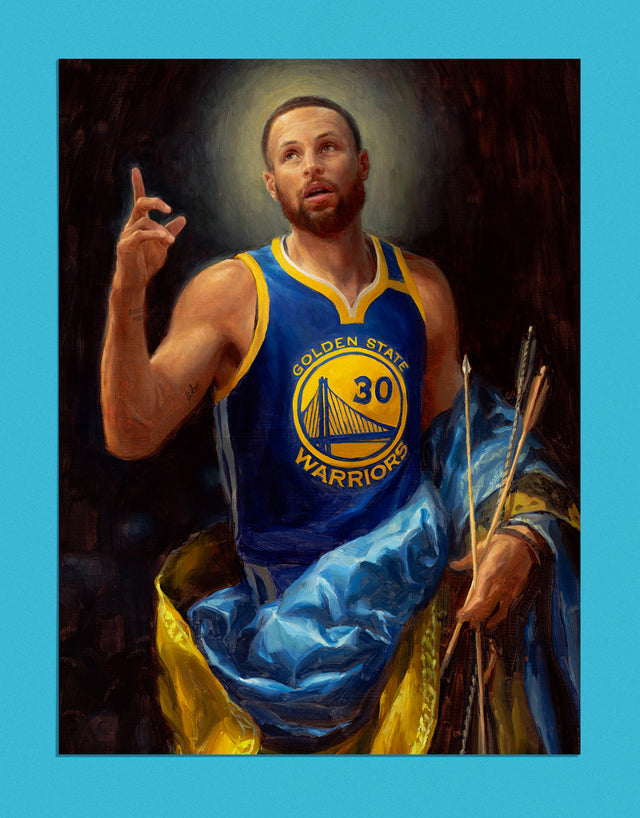 Supporting Illustration for The Baseline Review story about Steph Curry. Story by Ben Taylor (Thinking Basketball). Supporting Illustration by Ryan Pancoast (Magic the Gathering artist).