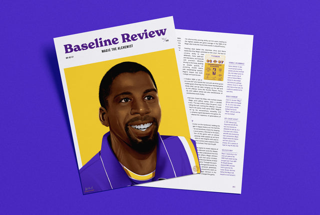 Cover spread for The Baseline Review story about Magic Johnson Story by Dalton Reid. Supporting Illustration by Jonathan Bartlett.