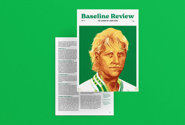 Cover spread for The Baseline Review story about Larry Bird. Story by Christen Teller. Supporting Illustration by Matt Taylor.