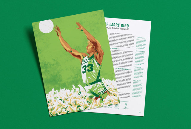 Supporting illustration spread for The Baseline Review story about Larry Bird. Story by Christen Teller. Supporting Illustration by Matt Taylor.