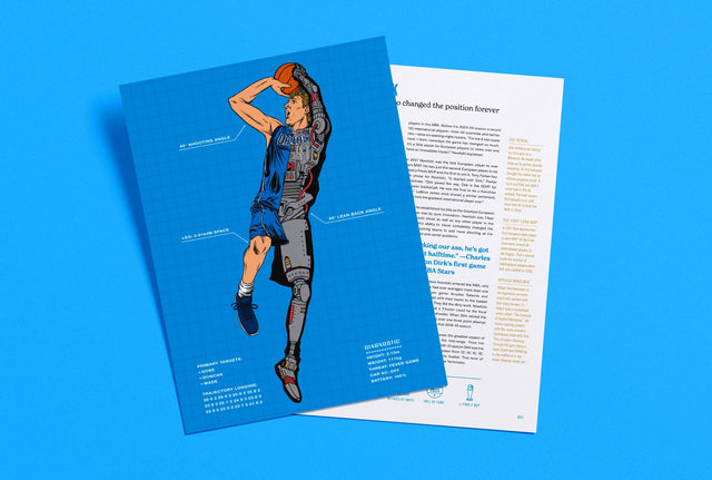 Supporting illustration spread for The Baseline Review story about Dirk Nowitzki Story by Nick Angstadt (Locked on Mavs Podcast). Illustration by Arturo Torres from Basketball (and other things).