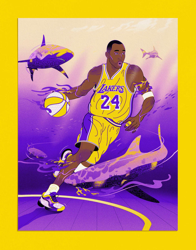 Supporting illustration for The Baseline Review story about Kobe Bryant. Story by Ben Taylor (Thinking Basketball). Illustration by Andrew Archer.