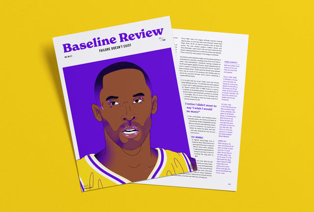 Cover spread for The Baseline Review story about Kobe Bryant. Story by Ben Taylor (Thinking Basketball). Illustration by Andrew Archer.