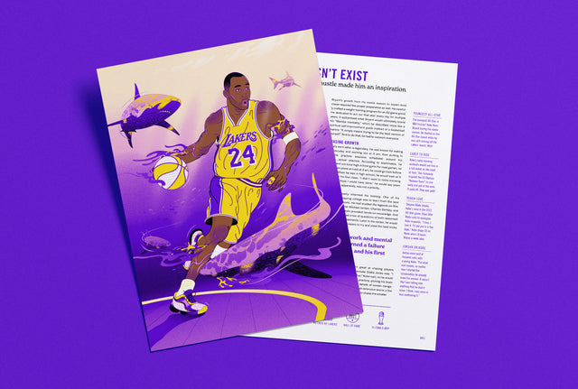 Supporting illustration spread for The Baseline Review story about Kobe Bryant. Story by Ben Taylor (Thinking Basketball). Illustration by Andrew Archer.